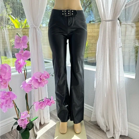 I.AM.GIA Black Pants Women's M Faux Leather Wide Leg Trousers Flare - Picture 1 of 6